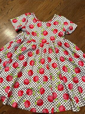 Little BOE Girls White Polka Dot Dress with hot Pink Floral Print Sz 7
